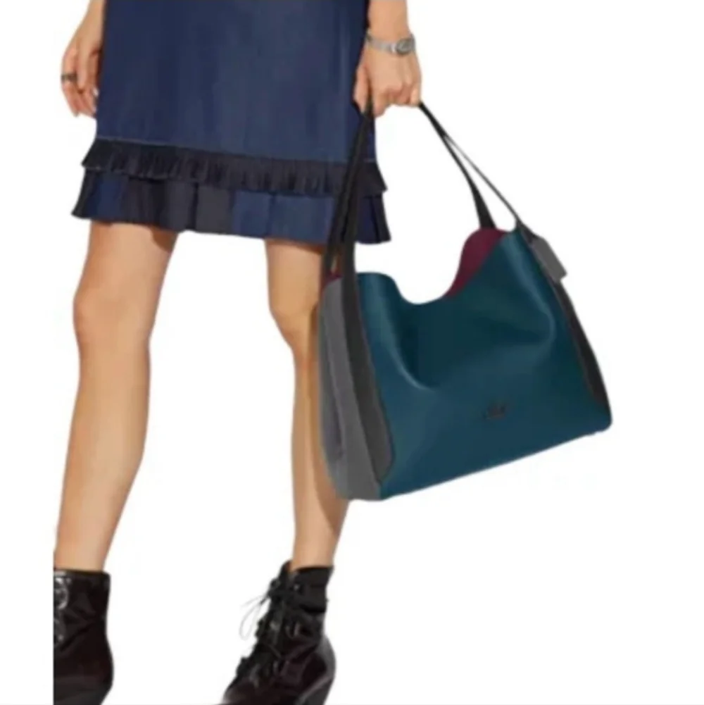 Coach Hadley Colorblock Peacock Blue and Black Shoulder Bag - Picture 2 of 7